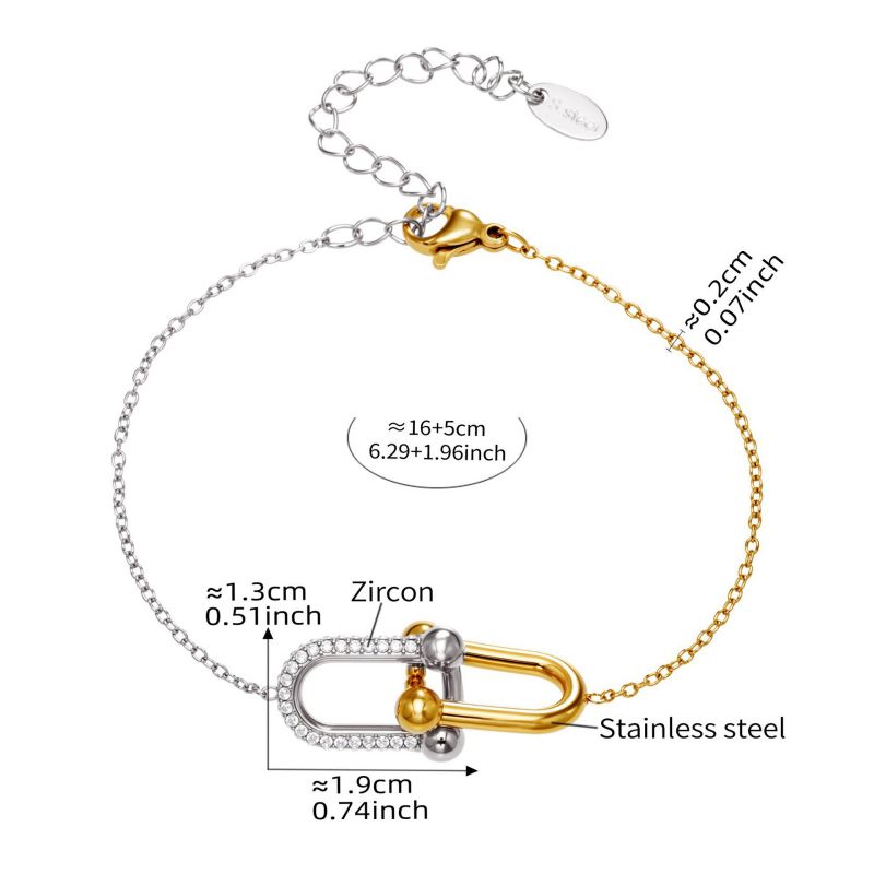 Gold Necklace 42+5cm Stainless Steel Diamond-encrusted Horseshoe Buckle Necklace