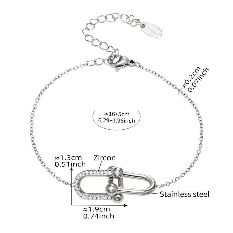 Gold Necklace 42+5cm Stainless Steel Diamond-encrusted Horseshoe Buckle Necklace