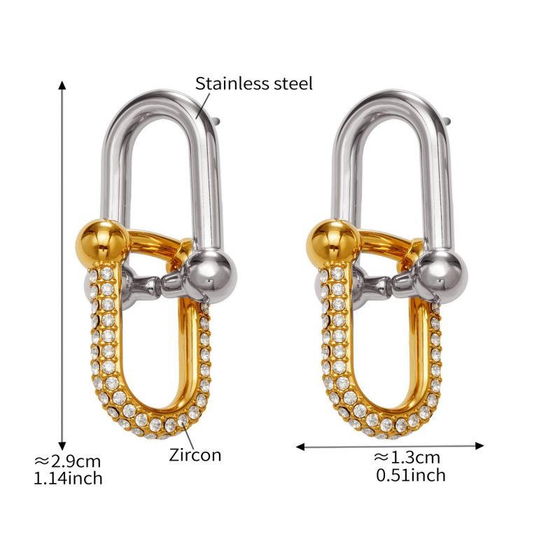 Gold Necklace 42+5cm Stainless Steel Diamond-encrusted Horseshoe Buckle Necklace