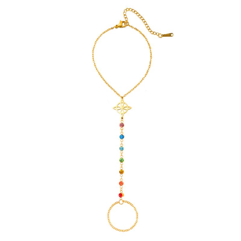 Steel-colored Shrine Maiden Knot Style 1 Stainless Steel Diamond-encrusted Witch's Knot Finger Bracelet