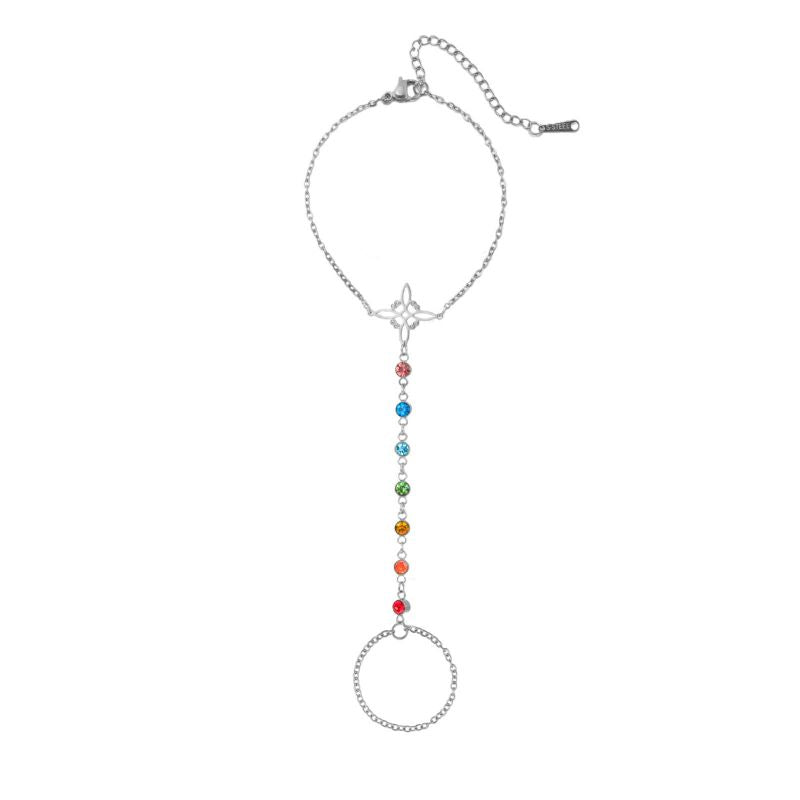 Steel-colored Shrine Maiden Knot Style 1 Stainless Steel Diamond-encrusted Witch's Knot Finger Bracelet