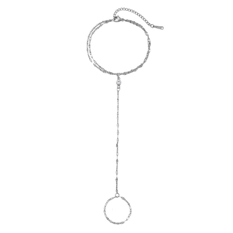 Steel-colored Shrine Maiden Knot Style 1 Stainless Steel Diamond-encrusted Witch's Knot Finger Bracelet