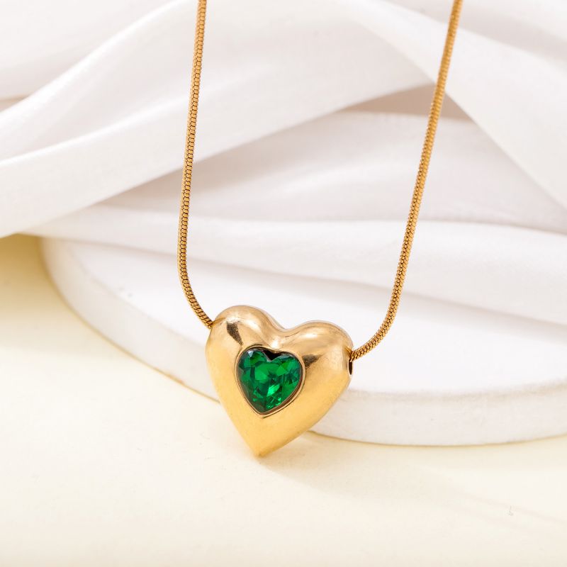 White Stainless Steel Diamond-encrusted Heart Necklace