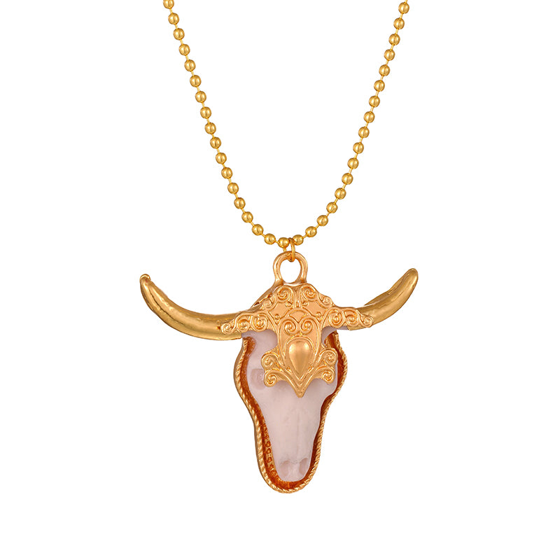 Gold Resin Bull Head Beaded Necklace