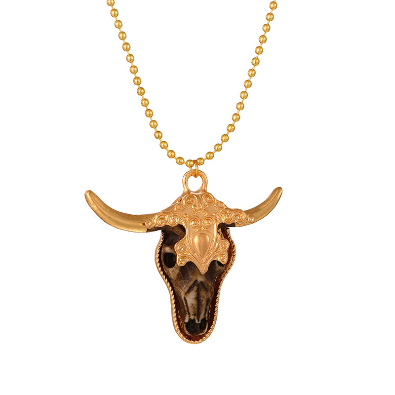 Gold Resin Bull Head Beaded Necklace