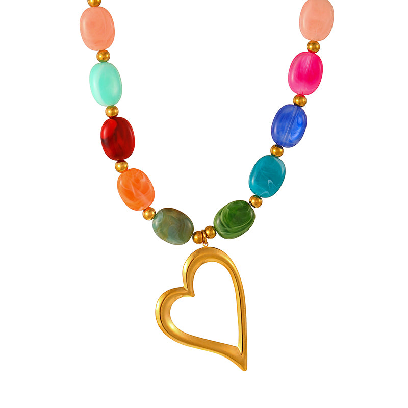 Color 1 Titanium Steel Heart-shaped Beaded Necklace