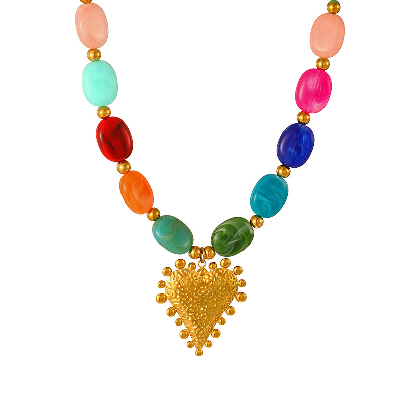 Color 1 Titanium Steel Heart-shaped Beaded Necklace