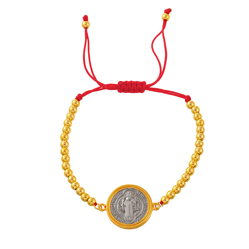 Gold 1 Double-sided Round Beaded Braided Bracelet