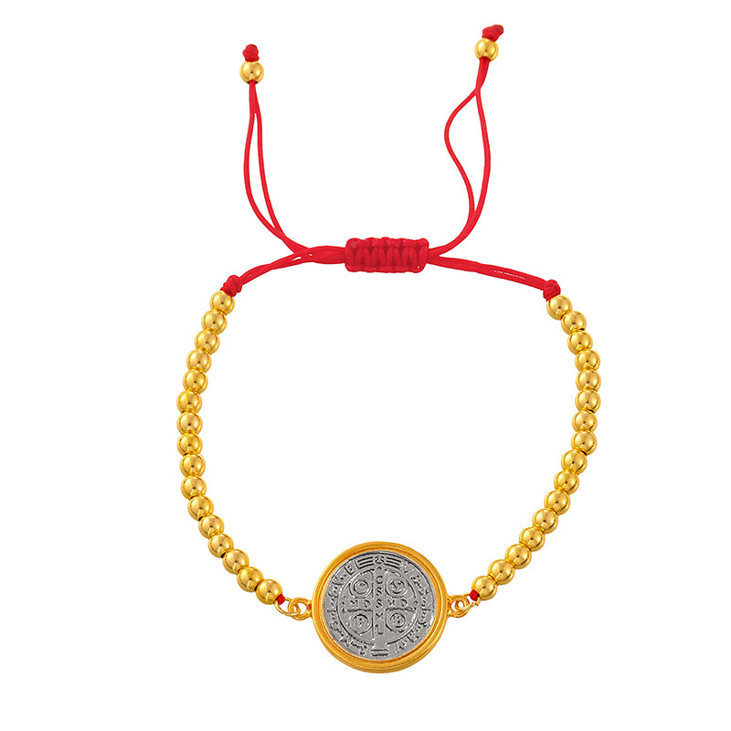 Gold 1 Double-sided Round Beaded Braided Bracelet