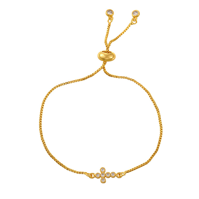 Gold 1 Copper-set Zircon Heart-shaped Cross Bracelet