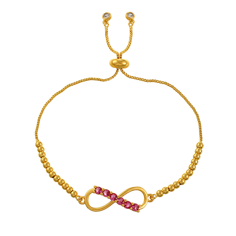 Rose Red Copper Numeral 8 Beaded Bracelet With Zircon Inlay