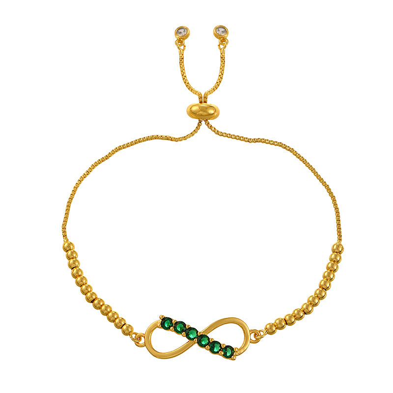 Rose Red Copper Numeral 8 Beaded Bracelet With Zircon Inlay