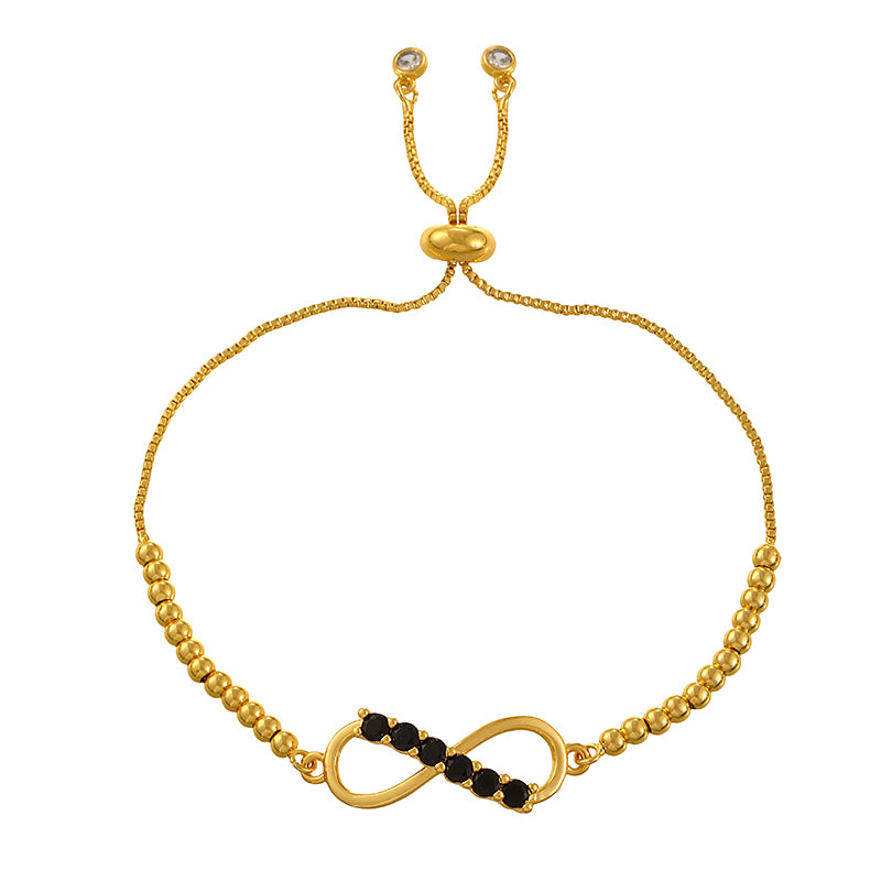 Rose Red Copper Numeral 8 Beaded Bracelet With Zircon Inlay