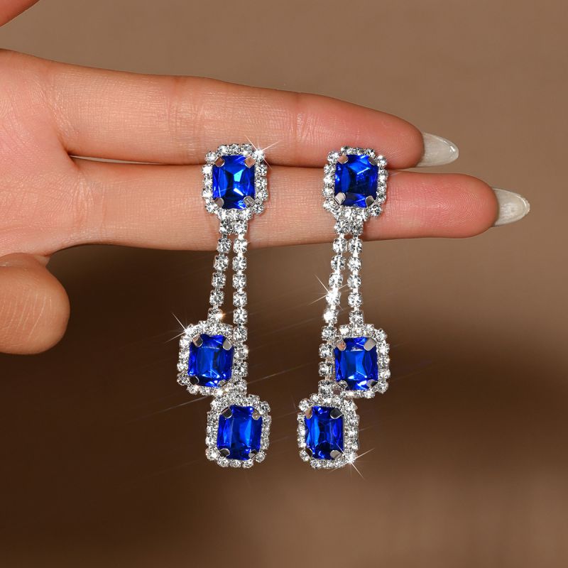 White Brass And Diamond Square Earrings