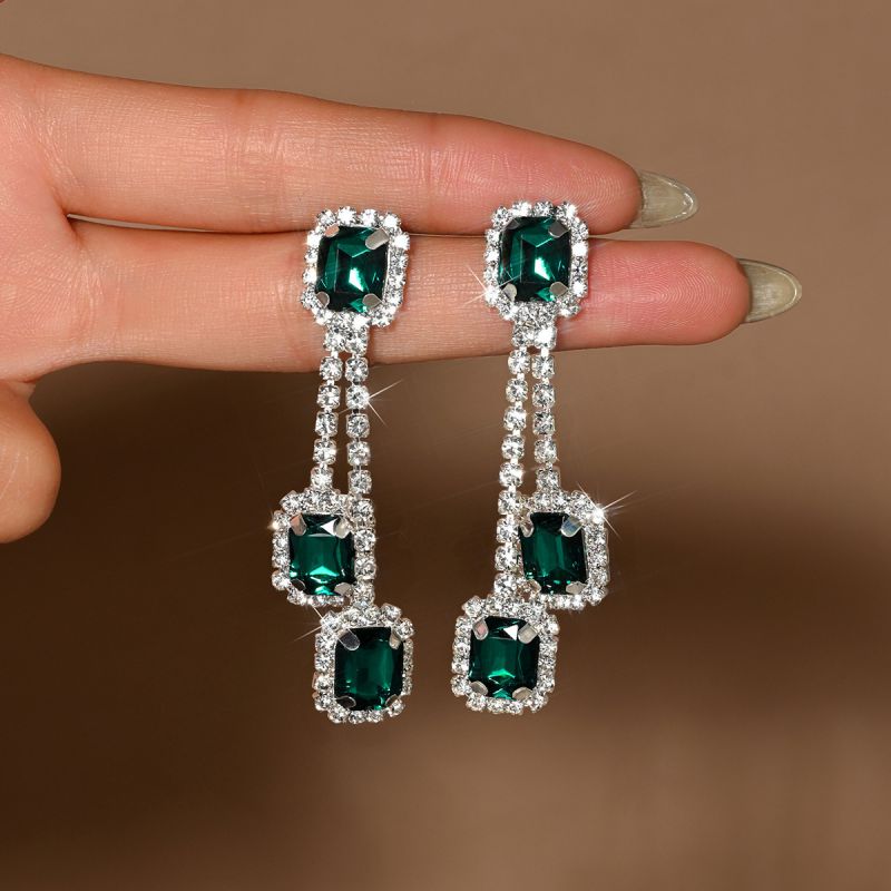 White Brass And Diamond Square Earrings