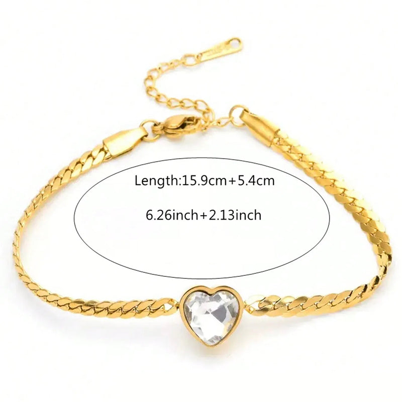 Bracelet Stainless Steel Diamond-encrusted Heart Bracelet
