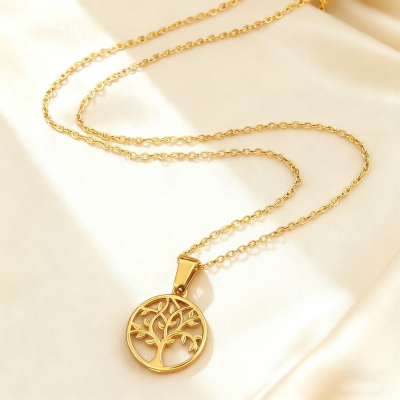 Set Stainless Steel Tree Of Life Necklace And Earring Set