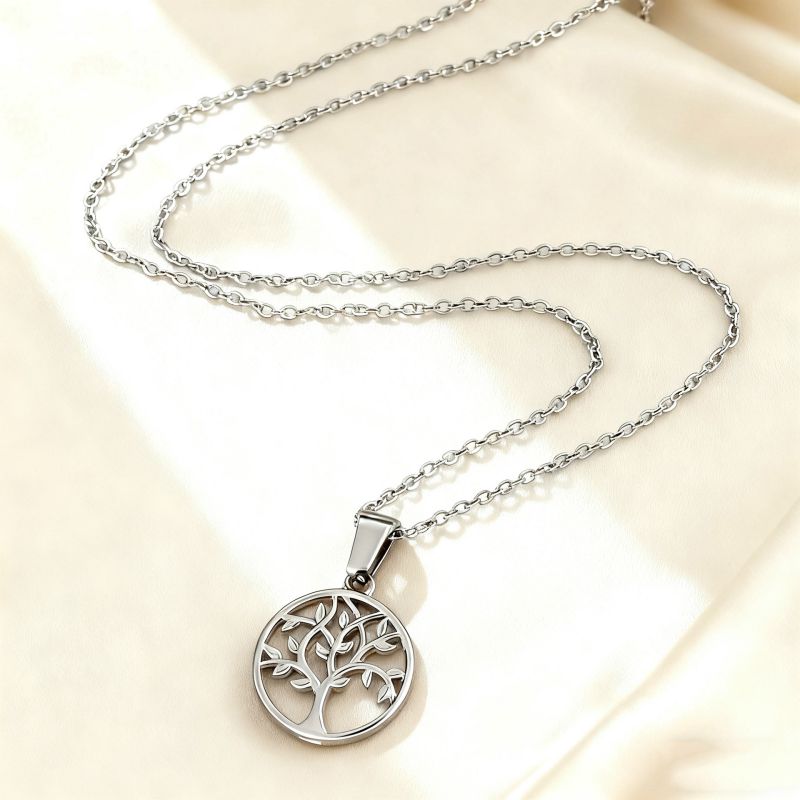 Set Stainless Steel Tree Of Life Necklace And Earring Set