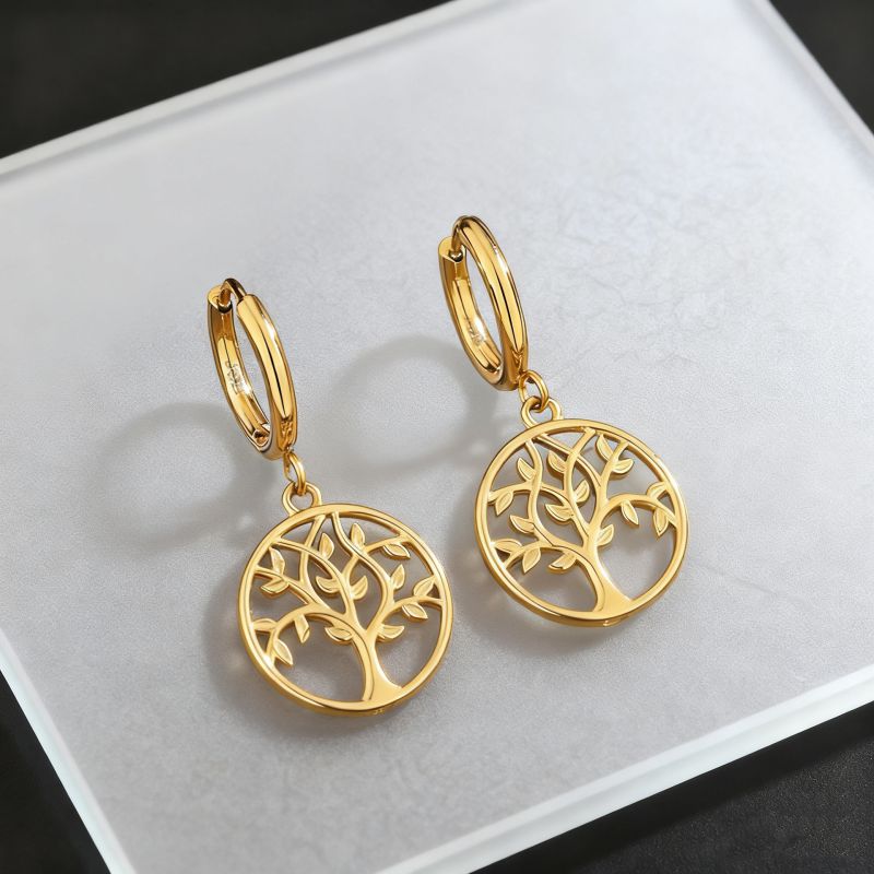 Set Stainless Steel Tree Of Life Necklace And Earring Set