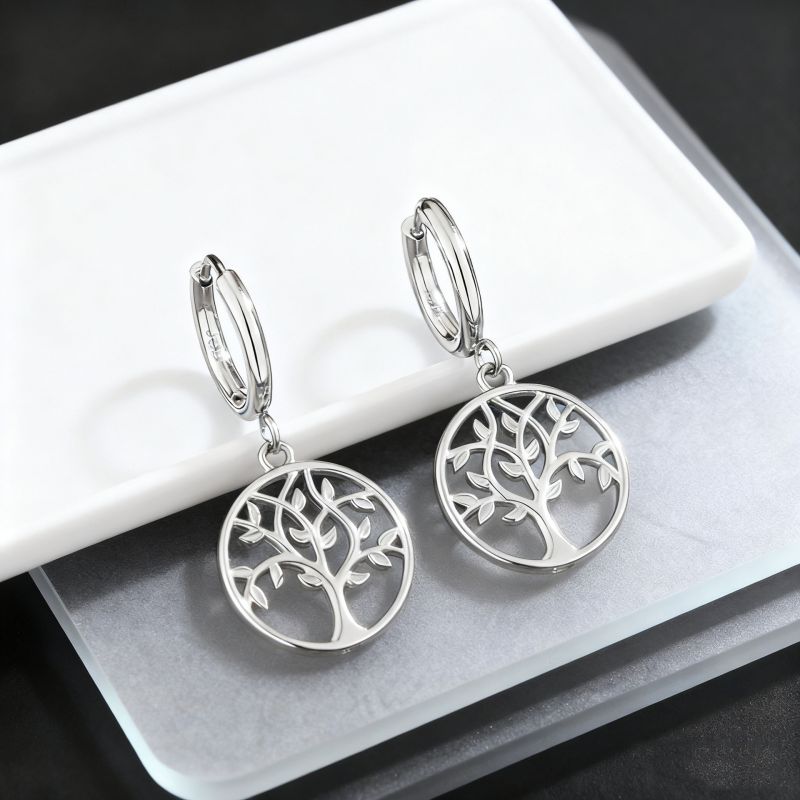 Set Stainless Steel Tree Of Life Necklace And Earring Set