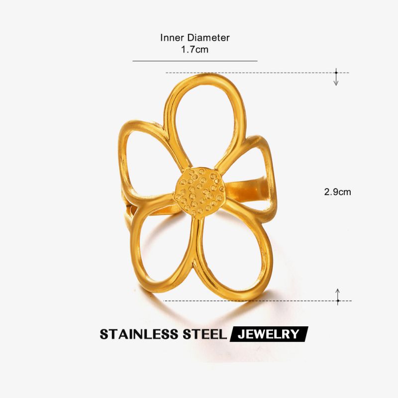 Gold Openwork Petal Ring Stainless Steel Flower Ring