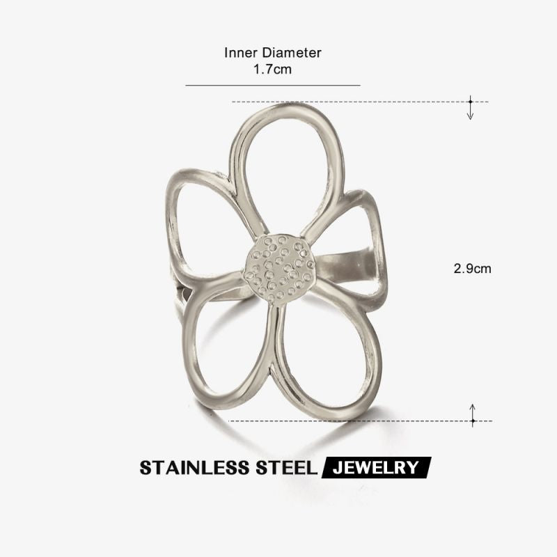 Gold Openwork Petal Ring Stainless Steel Flower Ring