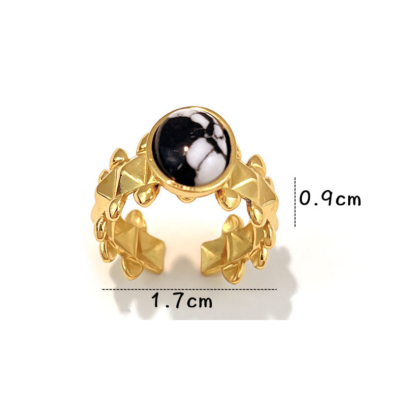 Ring #1 Stainless Steel Natural Stone Round Ring