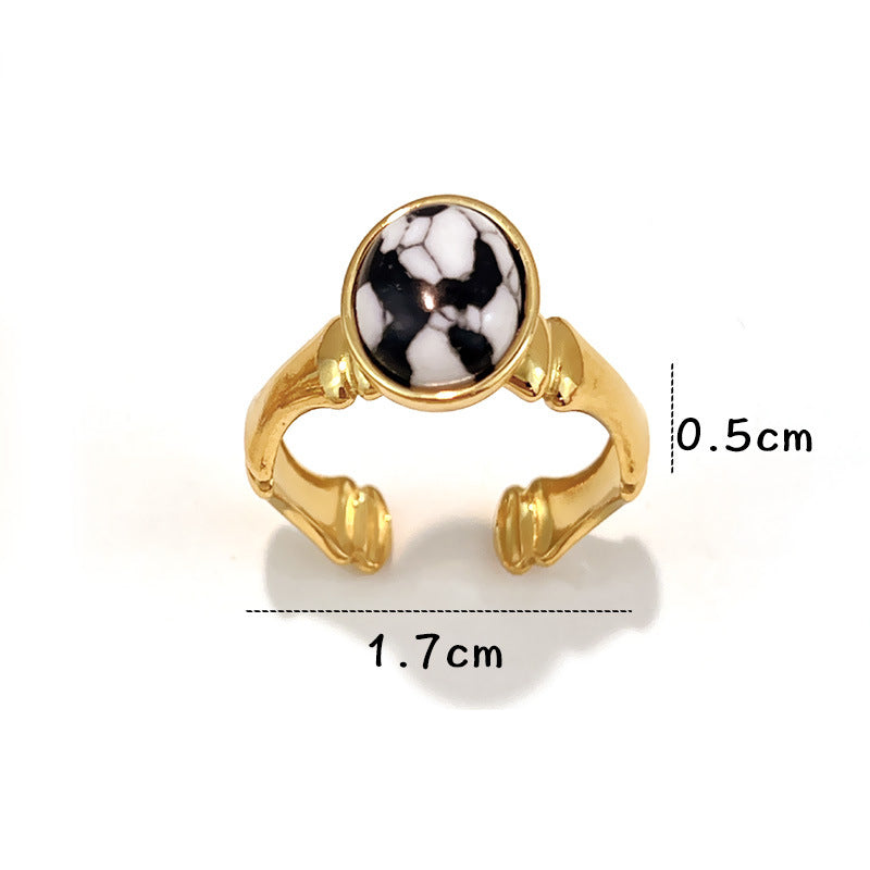 Ring #1 Stainless Steel Natural Stone Round Ring