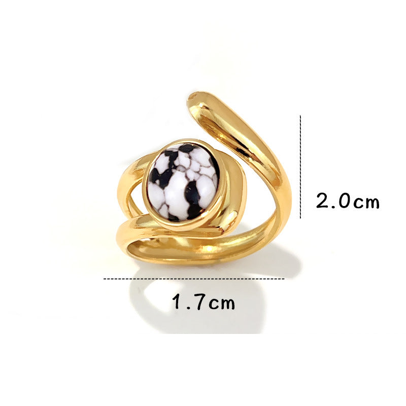 Ring #1 Stainless Steel Natural Stone Round Ring