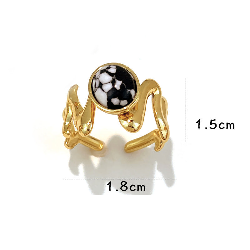 Ring #1 Stainless Steel Natural Stone Round Ring