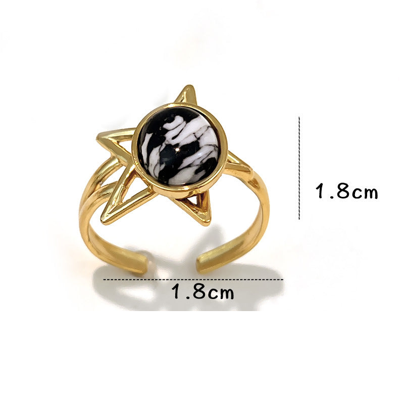 Ring #1 Stainless Steel Natural Stone Round Ring