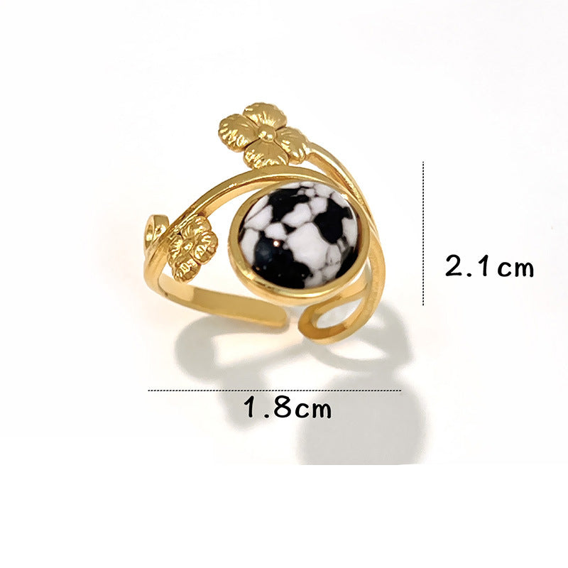 Ring #1 Stainless Steel Natural Stone Round Ring
