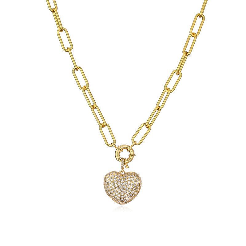 One Gold Heart Necklace 50cm Long Copper And Diamond Heart Necklace