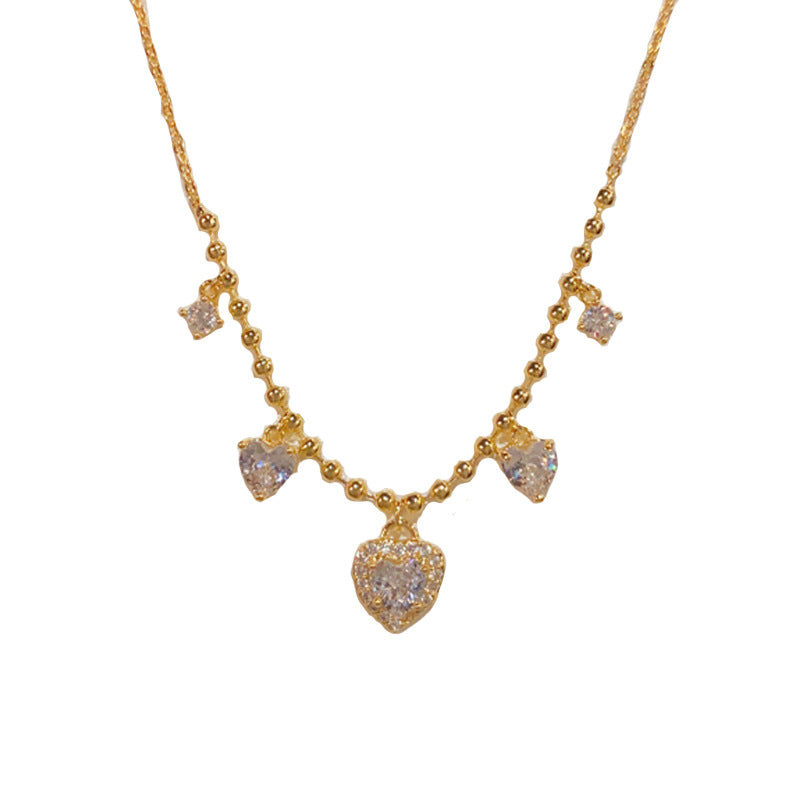 Gold-plated Diamond-encrusted Heart-shaped Tassel Necklace (thickened Genuine Gold Plating) Copper And Diamond Heart Necklace