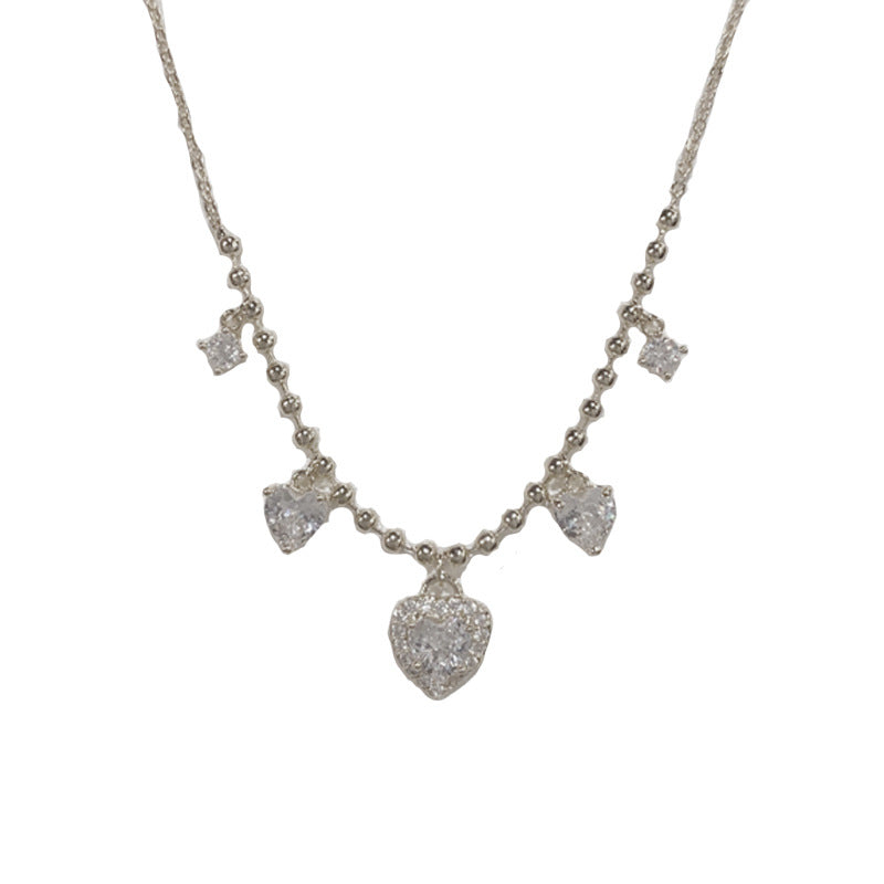 Gold-plated Diamond-encrusted Heart-shaped Tassel Necklace (thickened Genuine Gold Plating) Copper And Diamond Heart Necklace