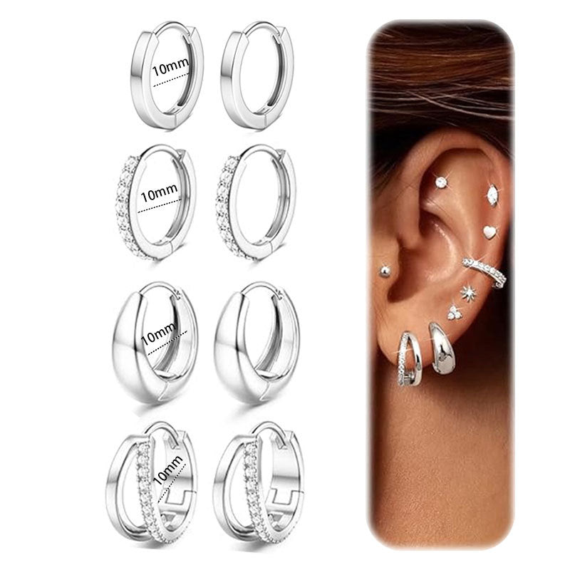 Gold 8-piece Set Bronze-plated Diamond-encrusted Round Earring Set