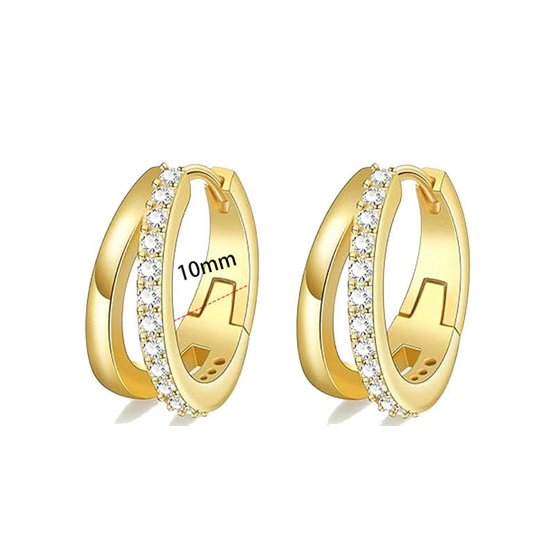 Gold 8-piece Set Bronze-plated Diamond-encrusted Round Earring Set