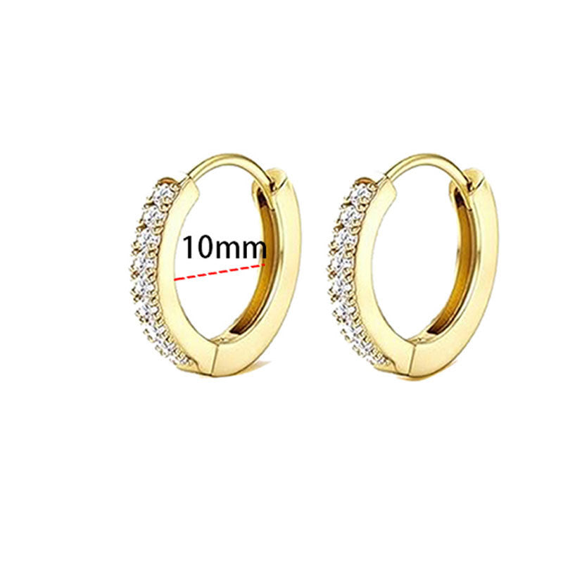 Gold 8-piece Set Bronze-plated Diamond-encrusted Round Earring Set