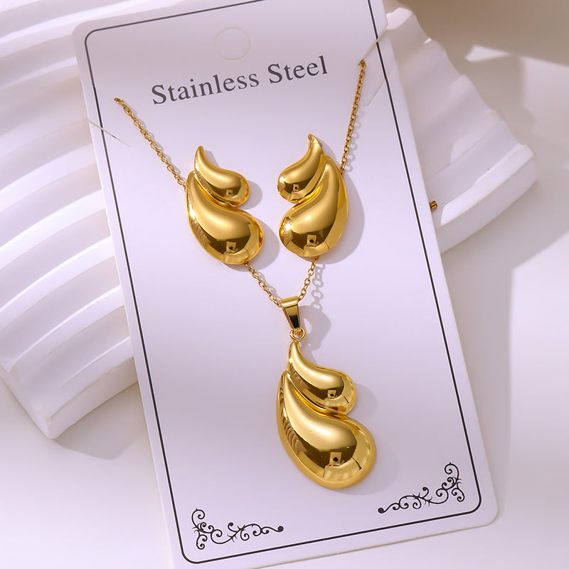 Teardrop Shape Stainless Steel Teardrop-shaped Necklace And Earring Set