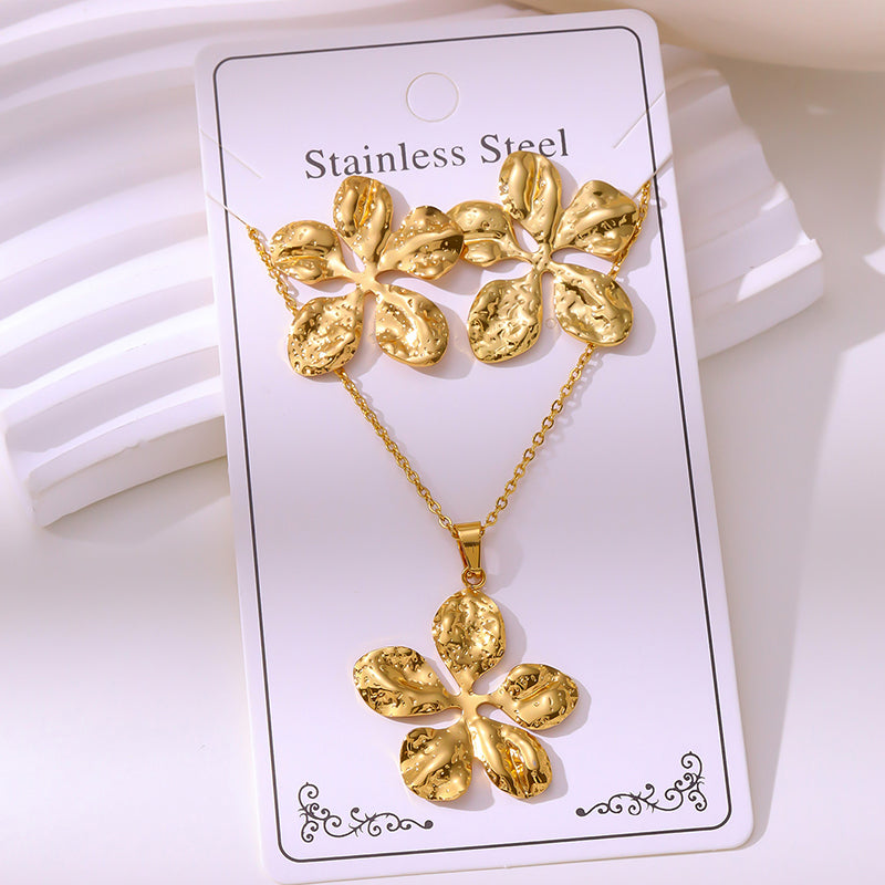 Teardrop Shape Stainless Steel Teardrop-shaped Necklace And Earring Set