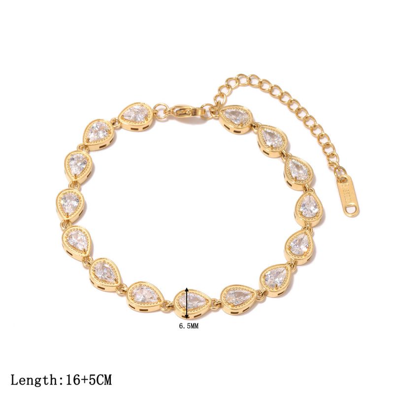 Gold Titanium Steel Diamond-encrusted Teardrop-shaped Bracelet
