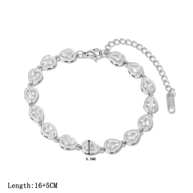 Gold Titanium Steel Diamond-encrusted Teardrop-shaped Bracelet