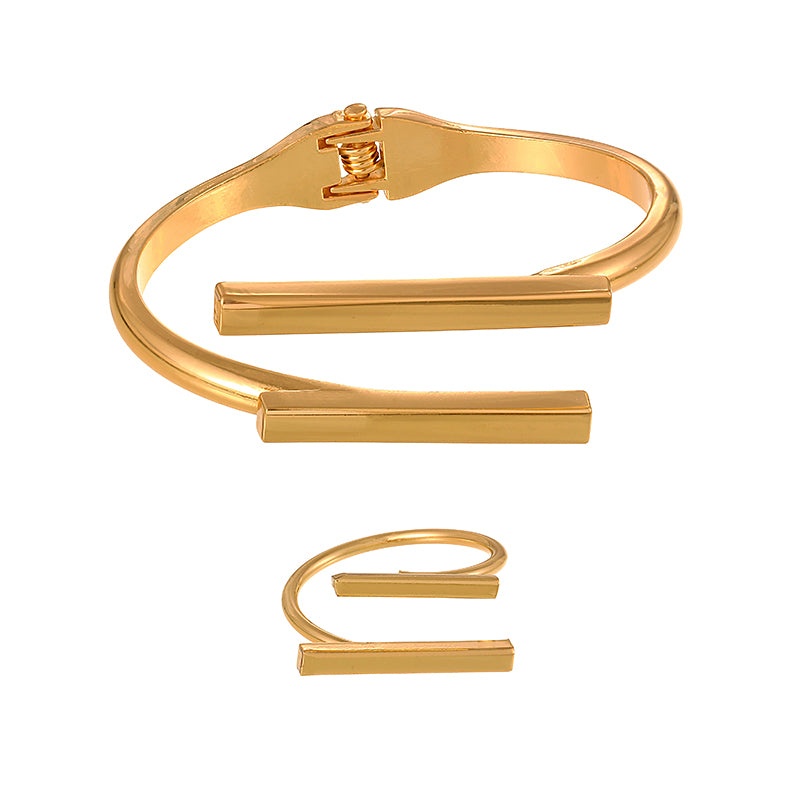 Gold Copper Irregularly Opened Bangle And Ring Set