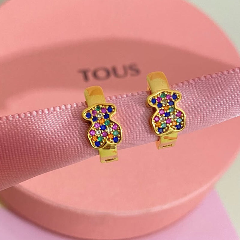 Color Copper Rhinestone Teddy Bear Earrings