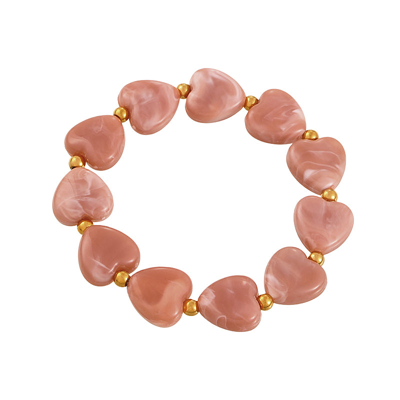 Red Resin Heart Titanium Steel Beaded Bracelet