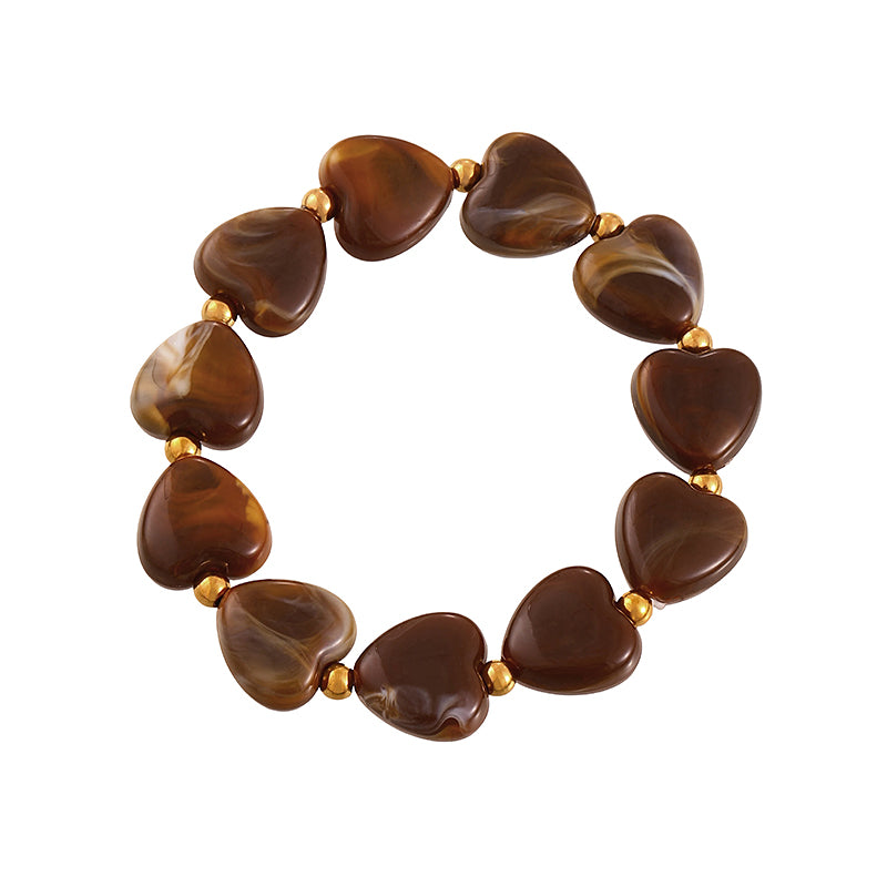 Red Resin Heart Titanium Steel Beaded Bracelet