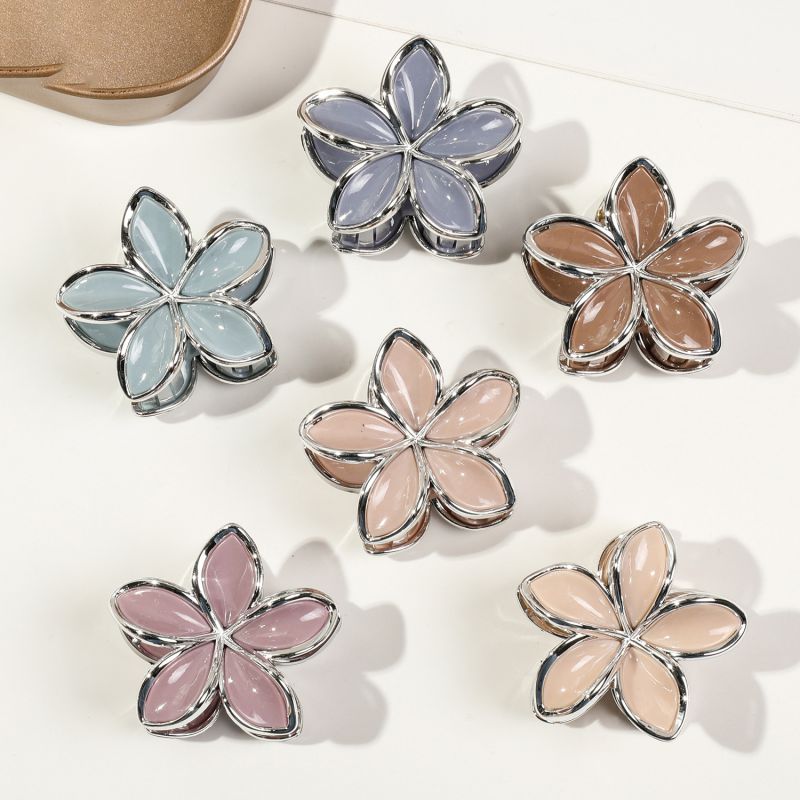 Pack Of 6 Small Frangipani Flowers - Golden-edged Jelly Color Plastic Frangipani Clip Set