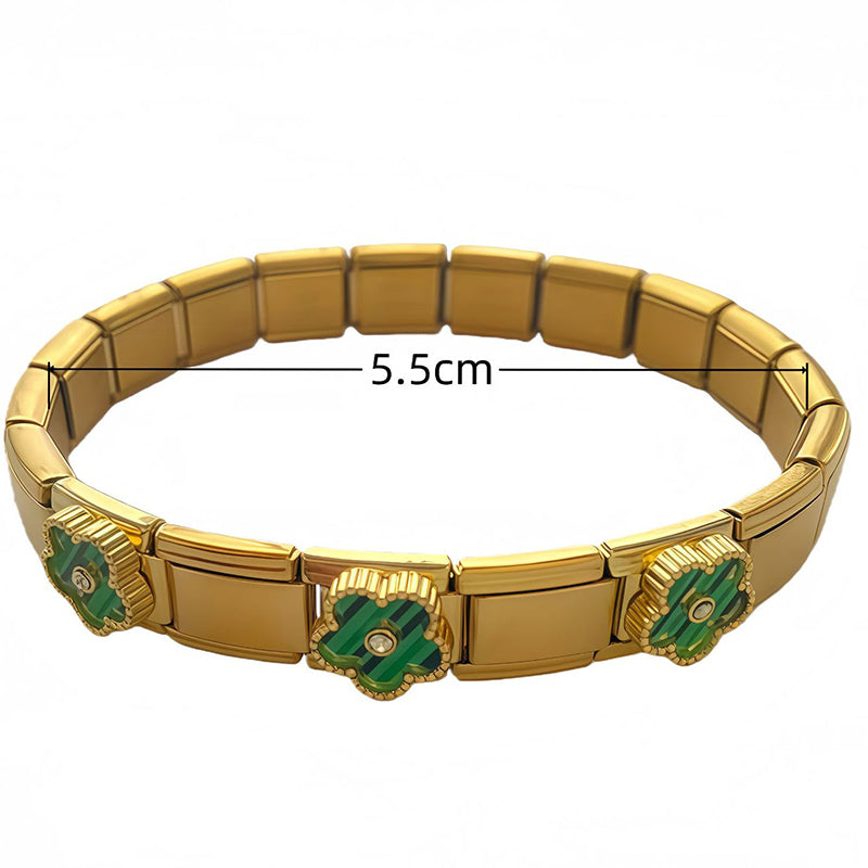 White And Red With Diamonds - Gold Stainless Steel Flower Square Module Bracelet