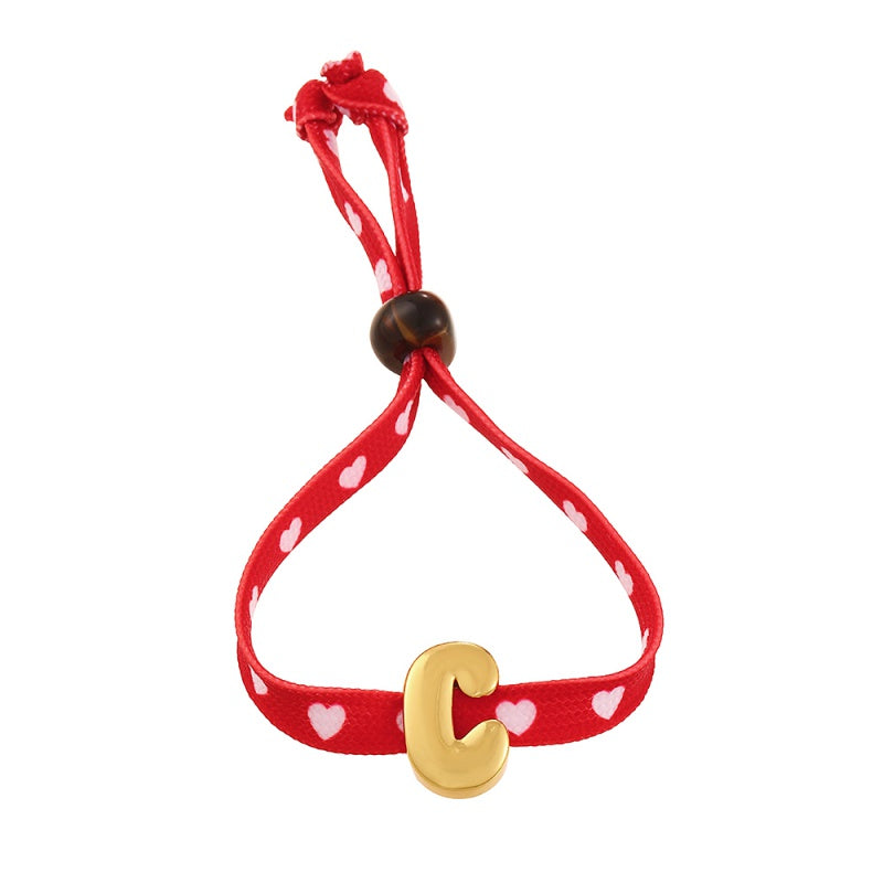 D Copper 26 Letter Fabric Heart-shaped Woven Bracelet