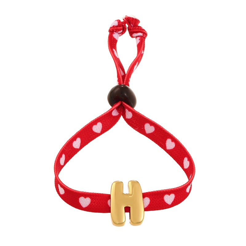 D Copper 26 Letter Fabric Heart-shaped Woven Bracelet